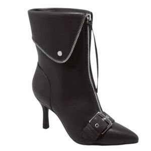 BLACK FAUX LEATHER POINT TOE MOTO ANKLE BOOTS SZ 8